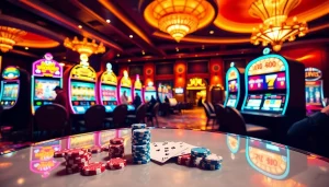 Aksi perjudian yang mendebarkan di kasino mewah yang menampilkan mesin slot dengan deposit pulsa tanpa potongan.