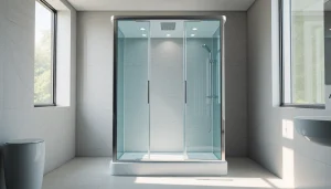 Cabine de douche intégrale moderne avec design élégant et verre transparent.