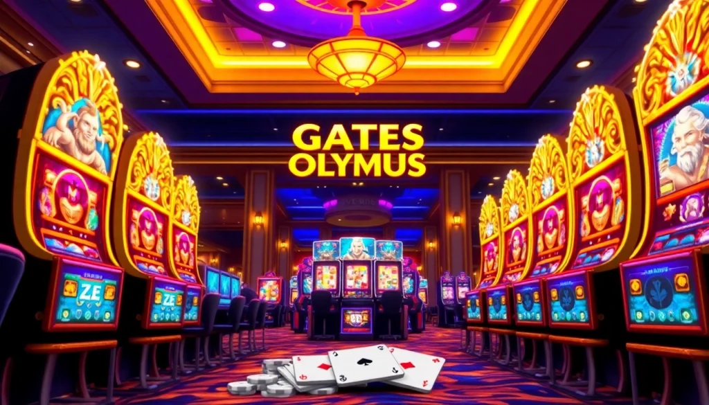 Spin the reels on the Olympus 1000 slot machine surrounded by lush casino visuals.