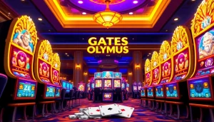 Spin the reels on the Olympus 1000 slot machine surrounded by lush casino visuals.