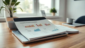 Find competitor pricing analysis in a professional workspace with charts and laptop.