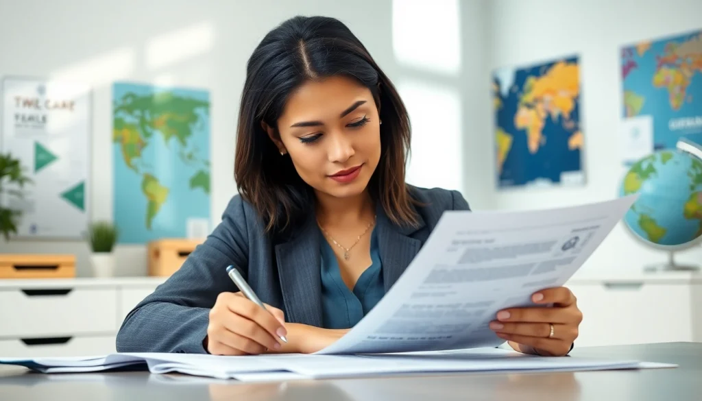 Reviewing the eta application uk documents in a modern office setting.