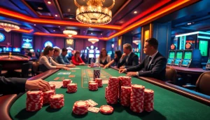 Experience the excitement of gambling at hello88.com with professional poker setups and vibrant casino elements.