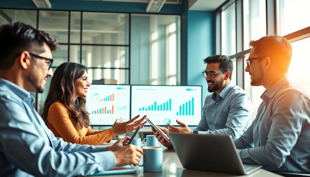 Dynamic team showcasing top platforms to hire sales professionals in a modern office.