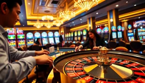 Exciting gameplay at trang chủ rr88 with players engaged at a roulette table in a vibrant casino.