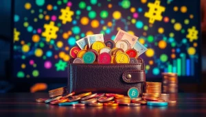 Mengoptimalkan slot deposit 1k dengan dompet digital yang penuh koin dan uang.