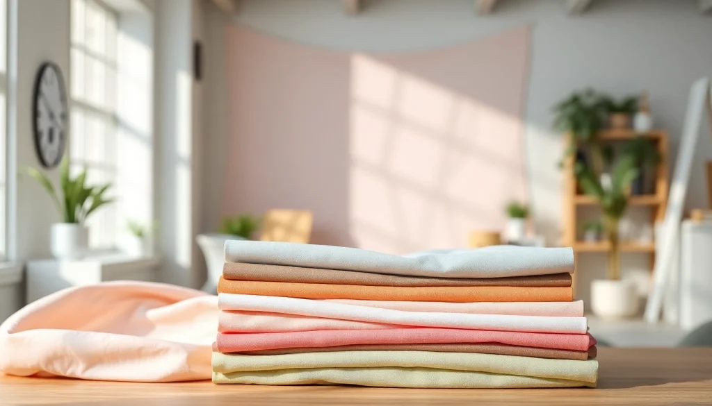 Een kleurrijke stapel poplin stoffen met diverse patronen in een studio.