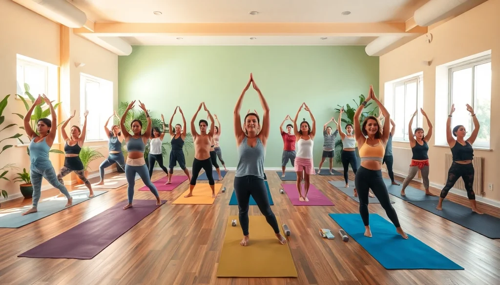 活気あるホットヨガスタジオで練習するウェルネス愛好者たち、ホットヨガおすすめの雰囲気を紹介。