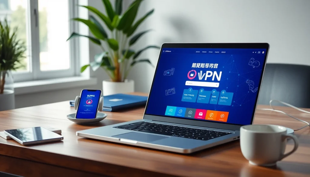 在明亮工作区的现代笔记本上显示的快连VPN界面。