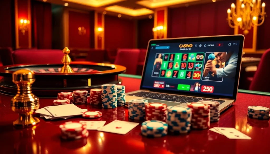 Ressentez l'excitation du casino en ligne Français avec une roulette vibrante, des jetons de poker et un gameplay engageant.