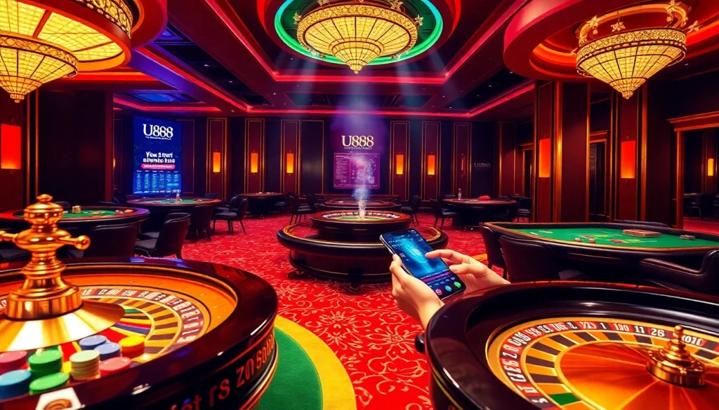 Experience the excitement of U888 online gambling with vibrant casino tables and engaging betting action.