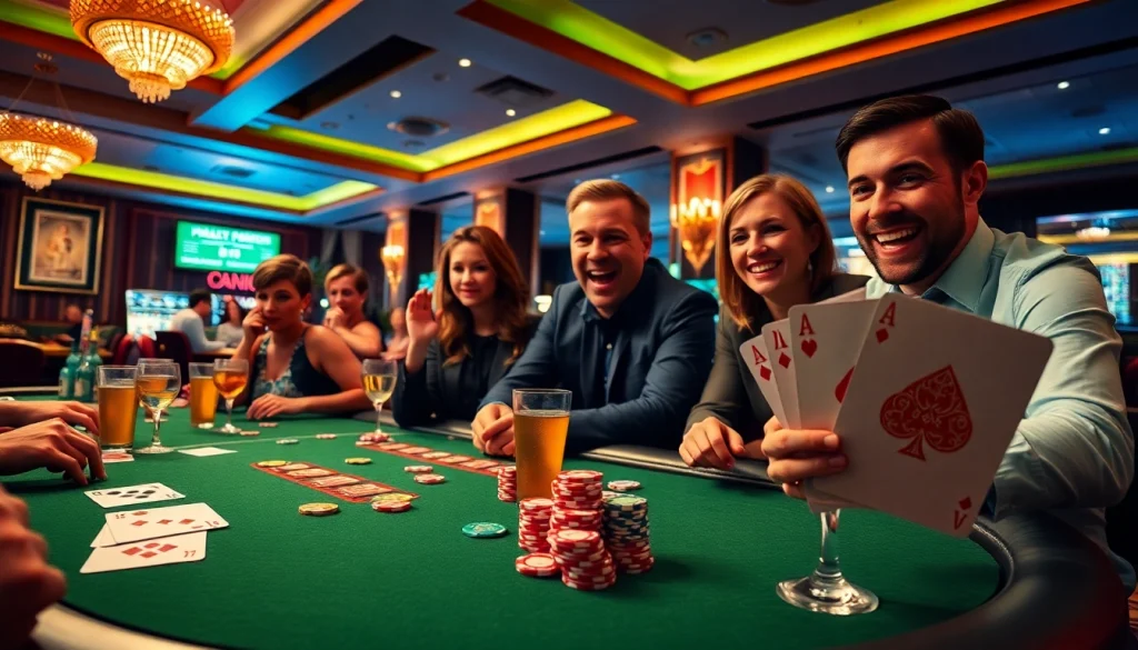 Login dewalive untuk kasino dengan pemain poker yang antusias di meja.