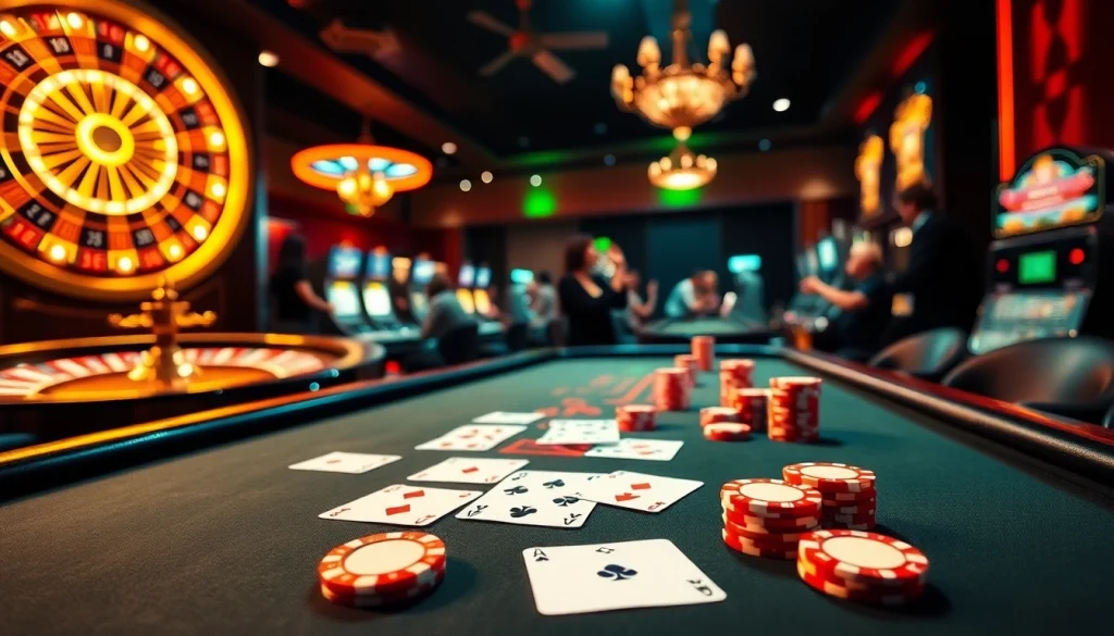 Experience the excitement of Jogoluck with a luxurious casino scene featuring poker, roulette, and vibrant games.