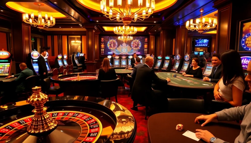 Vivez le frisson du casino en ligne français avec des joueurs vibrants aux tables de poker luxueuses.