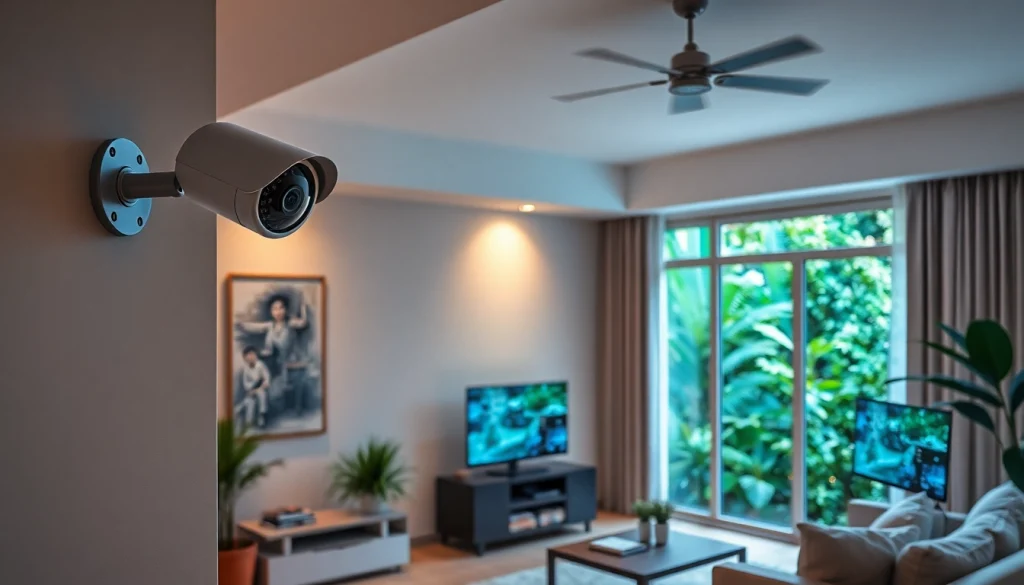 Cámaras de seguridad en Liberia: Configuración de vigilancia del hogar moderna que muestra instalaciones de cámaras de alta tecnología y monitoreo de seguridad.
