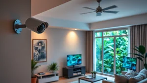 Cámaras de seguridad en Liberia: Configuración de vigilancia del hogar moderna que muestra instalaciones de cámaras de alta tecnología y monitoreo de seguridad.