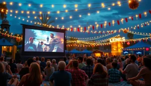 ดูหนัง ที่งานเทศกาลหนังกลางแจ้งพร้อมผู้ชมที่ตื่นเต้น
