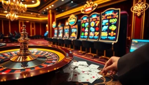 Expérience de jeu en ligne passionnante dans un luxueux casino en ligne Français, avec de la roulette et des machines à sous.