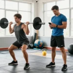 Pharmaqo Shop customers engaged in a fitness session at a modern gym showcasing energy and athleticism.
