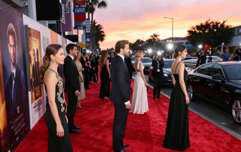 Dynamic Hollywood actor profiles and imagery at a film premiere, visual celebrity journalism capturing cinematic icons in the media.