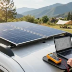 rokok88 enthusiast upgrading camper van electrics with solar panels at a scenic campsite