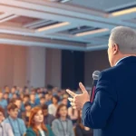 Keynote Speaker engaging a captivated audience at a professional event.