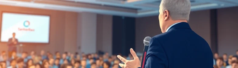 Keynote Speaker engaging a captivated audience at a professional event.